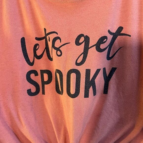Torrid Womens 1X Let's Get Spooky Halloween Graphic T Shirt Orange Knotted Front - Picture 2 of 7